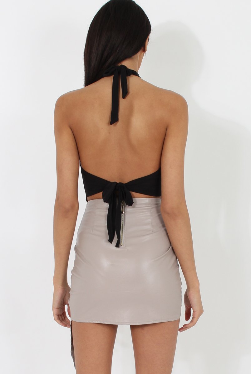 Grey Faux Leather Asymmetric Skirt - Elana-Skirts