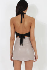 Grey Faux Leather Asymmetric Skirt - Elana-Skirts