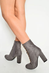 Grey Faux Suede Button Detail Ankle Boots - Hadlyn-Boots