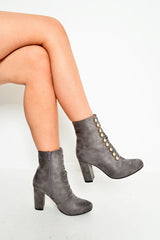 Grey Faux Suede Button Detail Ankle Boots - Hadlyn-Boots