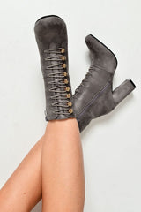 Grey Faux Suede Button Detail Ankle Boots - Hadlyn-Boots