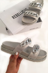 Grey Faux Suede Chain Sliders - Hinsley-Sliders