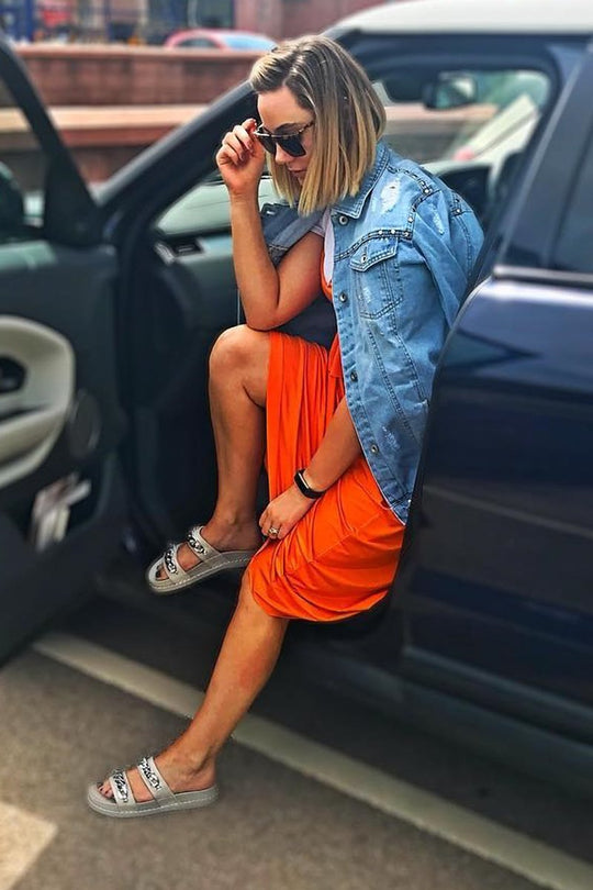 Grey Faux Suede Chain Sliders - Hinsley