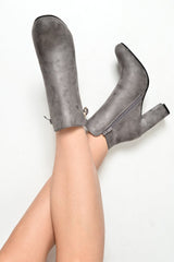 Grey Faux Suede Gold Detail Ankle Boot - Daisymae-Boots