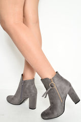 Grey Faux Suede Gold Detail Ankle Boot - Daisymae-Boots