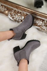 Grey Faux Suede Heeled Ankle Boots - Athina-Boots