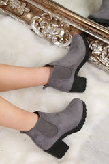 Grey Faux Suede Heeled Ankle Boots - Athina-Boots