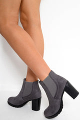 Grey Faux Suede Heeled Ankle Boots - Kiara-Boots