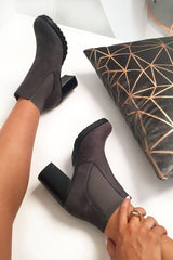 Grey Faux Suede Heeled Ankle Boots - Kiara-Boots