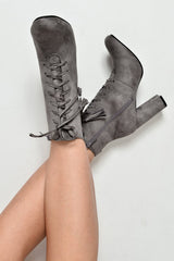 Grey Faux Suede Lace Up Ankle Boots - Ryannah-Boots