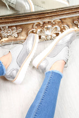 Grey Faux Suede Lace Up Wedged Brogue Trainers - Tonya-Trainers