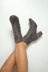 Grey Faux Suede Strap Detail Buckle Ankle Boots - Sabryna-Boots