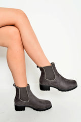 Grey Faux Suede Stud Trim Chelsea Boots - Spencer-Boots