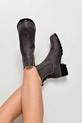 Grey Faux Suede Stud Trim Chelsea Boots - Spencer-Boots