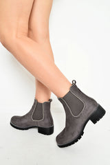 Grey Faux Suede Stud Trim Chelsea Boots - Spencer-Boots