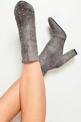 Grey Faux Suede Studded Ankle Boots - Laelynn-Boots