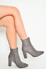 Grey Faux Suede Studded Ankle Boots - Laelynn-Boots