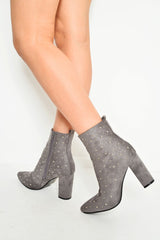 Grey Faux Suede Studded Ankle Boots - Laelynn-Boots