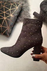 Grey Faux Suede Studded Ankle Boots - Laelynn-Boots