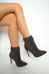 Grey Faux Suede Studded Zip Up Shoe Boots - Niomi-Boots