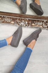 Grey Faux Suede Twist Front Pumps - Krissy-Flats
