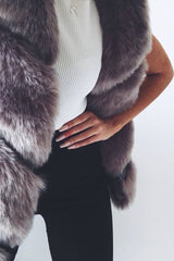 Grey Faux leather and Fur Gilet - Felicia-Jackets