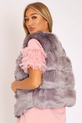 Grey Faux leather and Fur Gilet - Felicia-Jackets