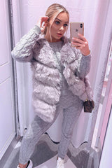 Grey Faux leather and Fur Gilet - Felicia-Jackets