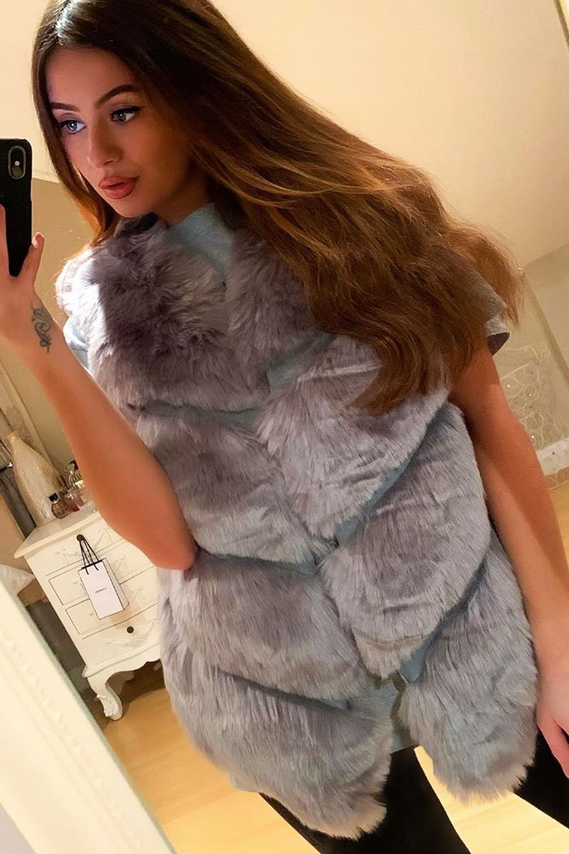 Grey Faux leather and Fur Gilet - Felicia-Jackets