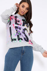Grey Fearless Paint Splatter Sweatshirt - Eliza-Sweatshirts