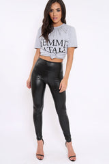 Grey Femme Fatale Slogan T-shirt - Sienna-Tops