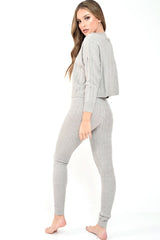 Grey Fine Cable Knit Loungewear Set - Lizette-Co-ords