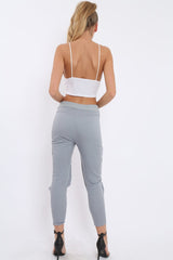 Grey Fish Net Panel Detail Joggers - Mikaela-Trousers