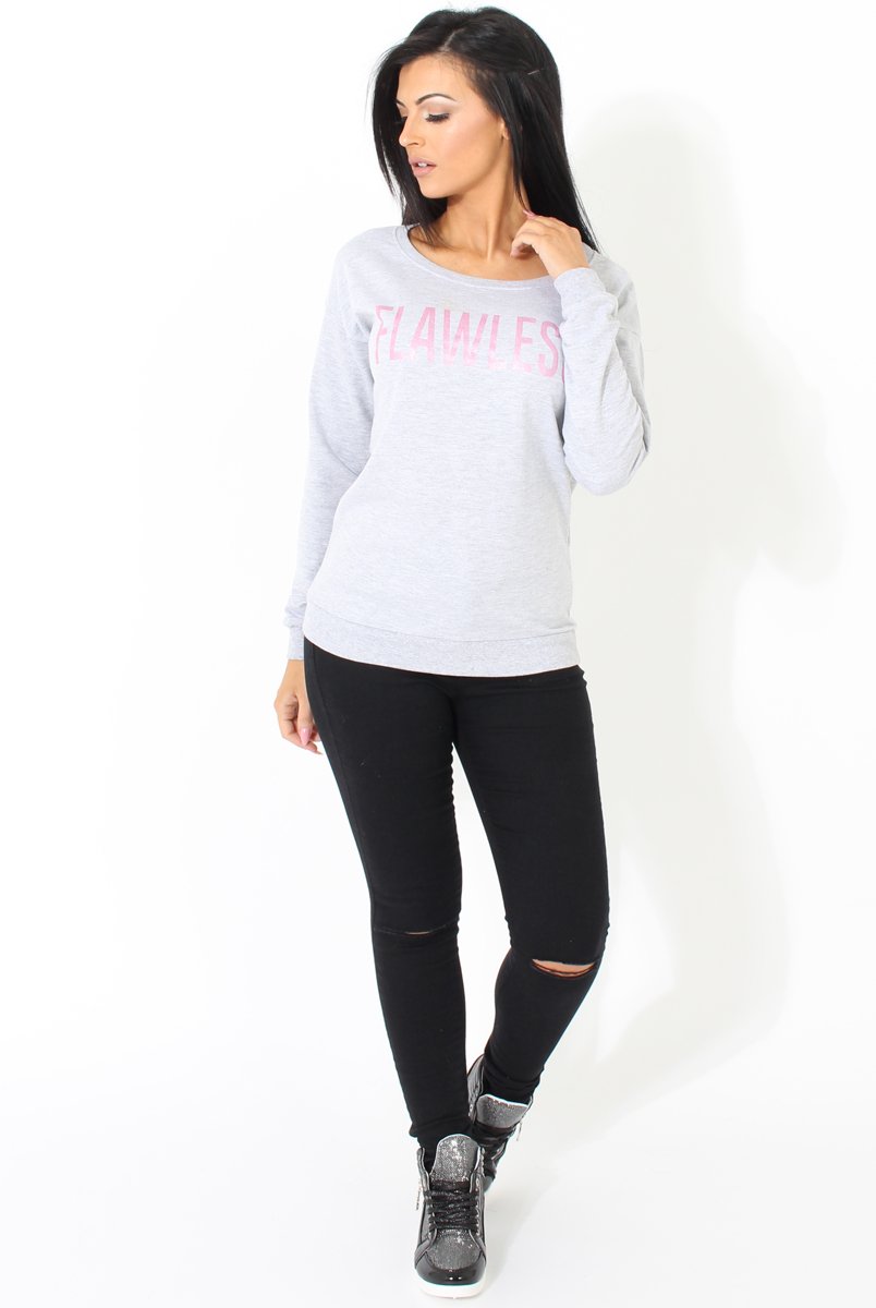 Grey Flawless Slogan Sweatshirt- Venessa-Jumpers