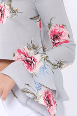 Grey Floral One Sleeved Crop Top - Beatrice-Crop Tops