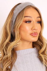 Grey Fluffy Knotted Front Headband - Candy-Hair