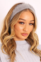 Grey Fluffy Knotted Front Headband - Candy-Hair