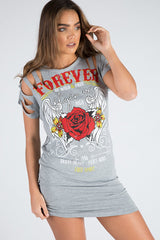Grey Forever Flying High Distressed T-Shirt Dress - Reiley-Dresses
