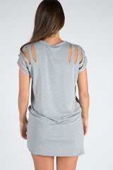 Grey Forever Flying High Distressed T-Shirt Dress - Reiley-Dresses