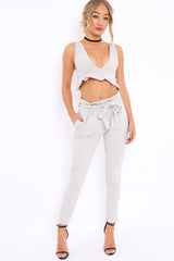 Grey Frill Hem Crop Top - Keya-Crop Tops