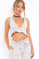 Grey Frill Hem Crop Top - Keya-Crop Tops