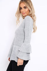 Grey Frill Hem and Sleeve Jumper - Imogen-Jumper