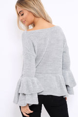 Grey Frill Hem and Sleeve Jumper - Imogen-Jumper