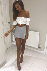 Grey Frill High Waisted Shorts - Claudelle-Shorts