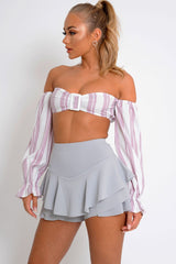 Grey Frill High Waisted Shorts - Claudelle-Shorts