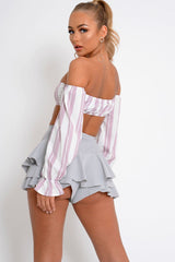 Grey Frill High Waisted Shorts - Claudelle-Shorts
