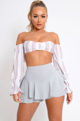 Grey Frill High Waisted Shorts - Claudelle-Shorts