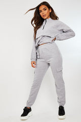 Grey Front Pocket Cargo Jumper and Joggers Loungewear Set - Naziya-Loungewear