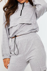 Grey Front Pocket Cargo Jumper and Joggers Loungewear Set - Naziya-Loungewear