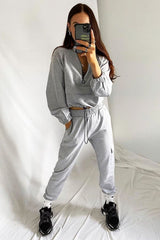 Grey Front Pocket Cargo Jumper and Joggers Loungewear Set - Naziya-Loungewear